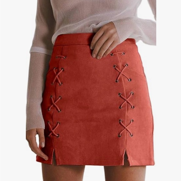 Suede High Tide Mini Skirt - Brick Red - Picture 1 of 7